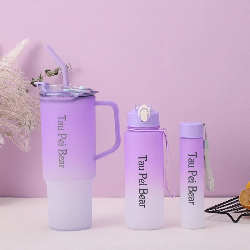 Gradient three-piece set plastic cup 40oz large capacity straw ice cream cup         Sizes: 1200ml-700ml260ml