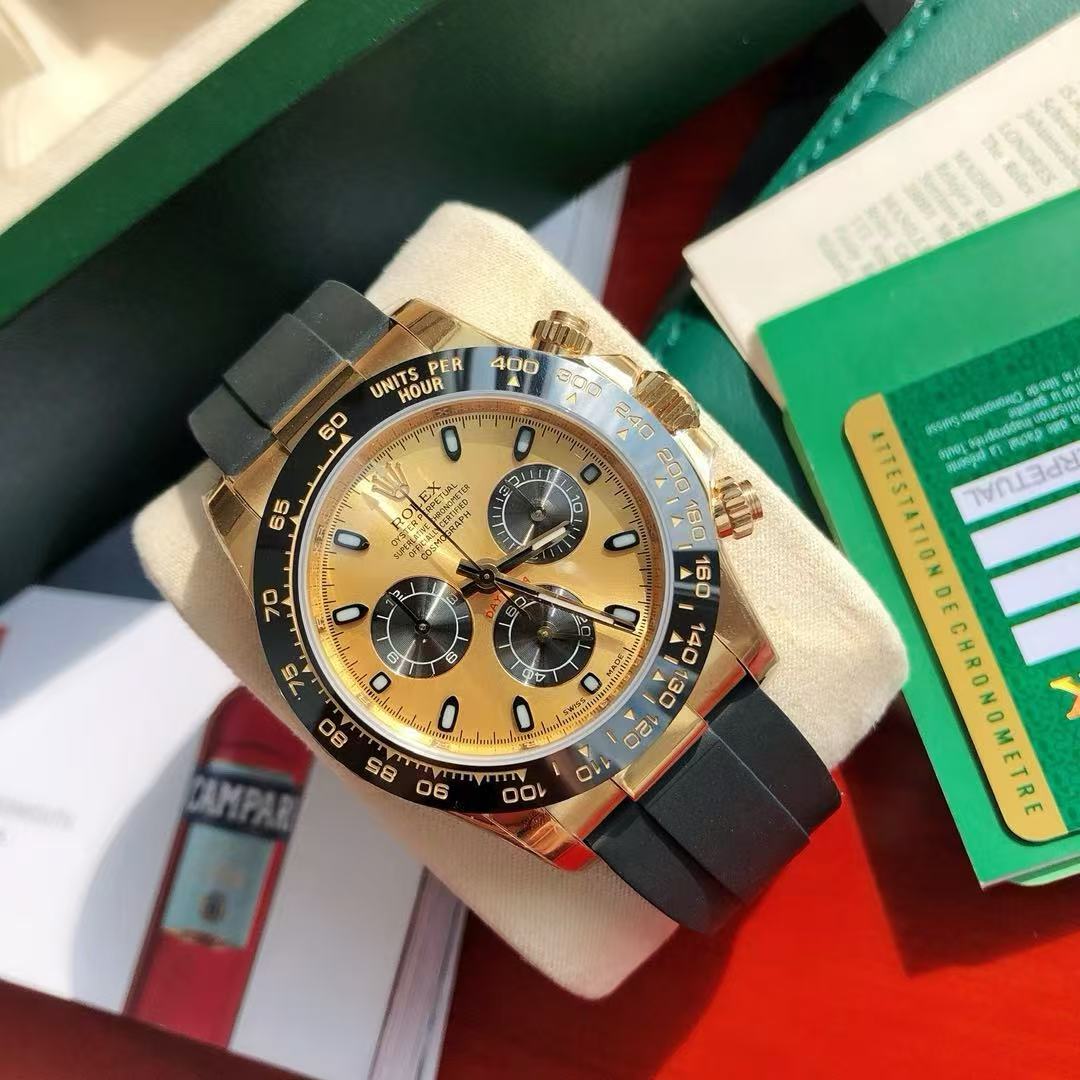 デイトナ 40MM時計 ゴールドの文字盤 ゴールドのケース ラバーストラップ