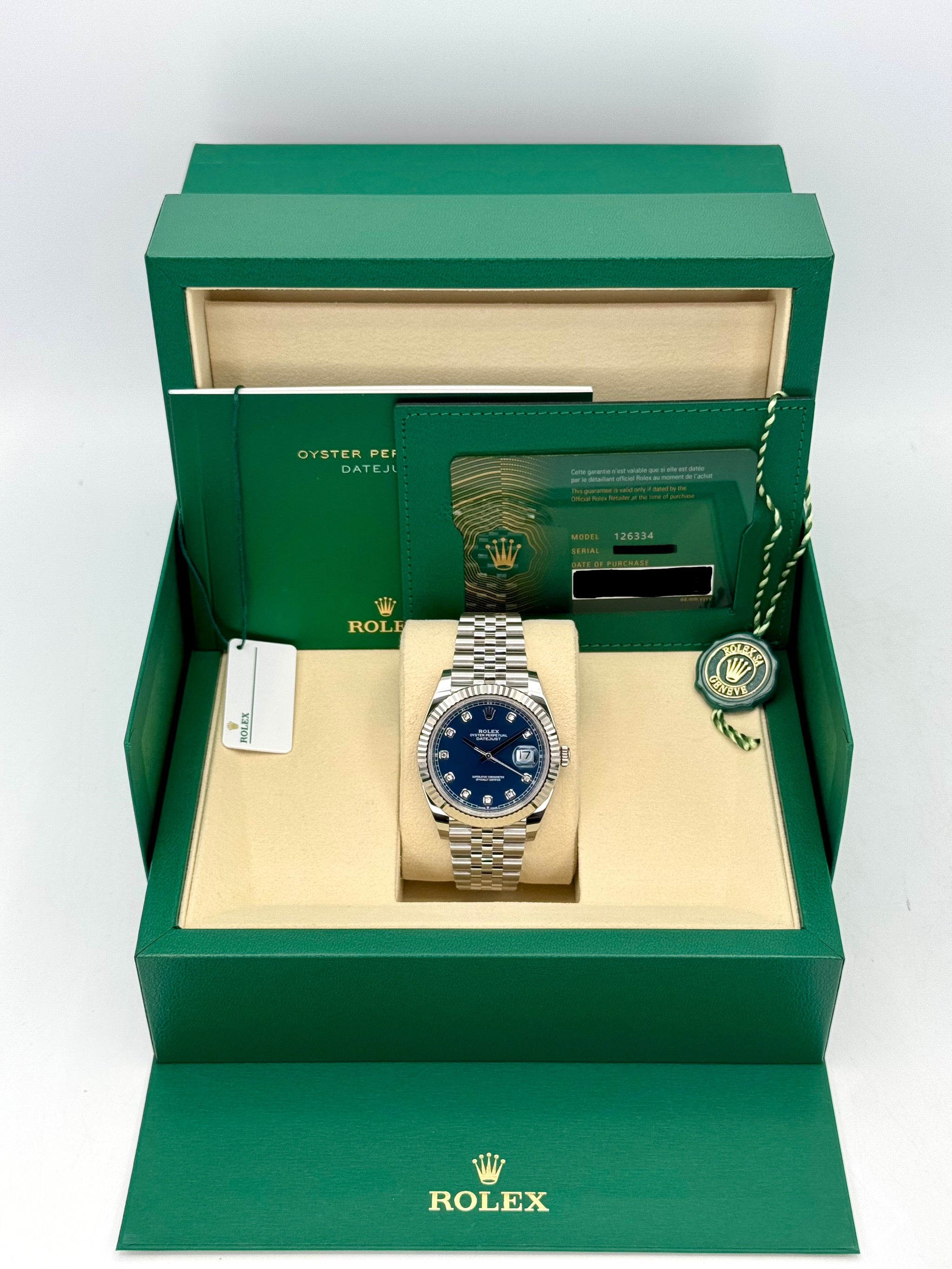 NEW 2025ロレックスデイトジャスト41ミリメートル126334ステンレススチールジュビリーブルーダイヤモンドダイヤル
