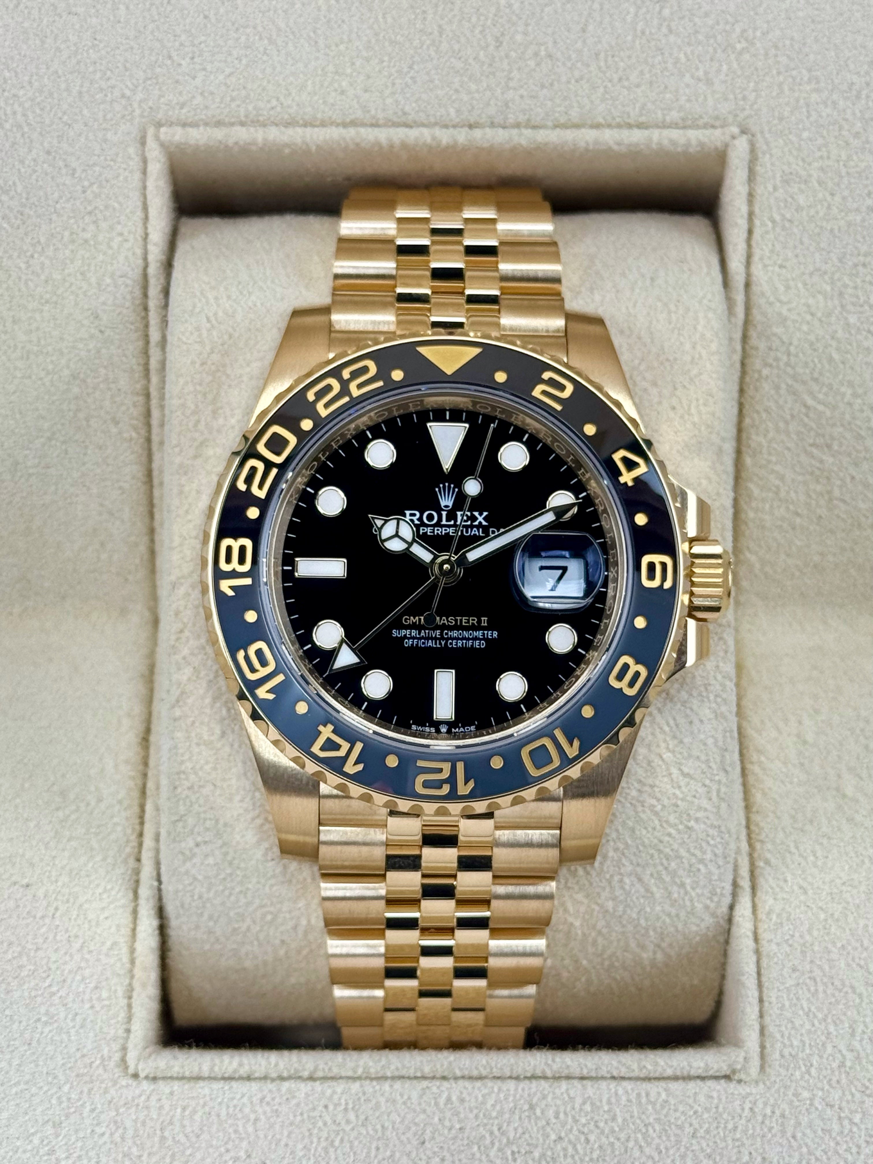 2023 Rolex GMT Master II 40mm 126718GRNR Yellow Gold Jubilee Black Dial