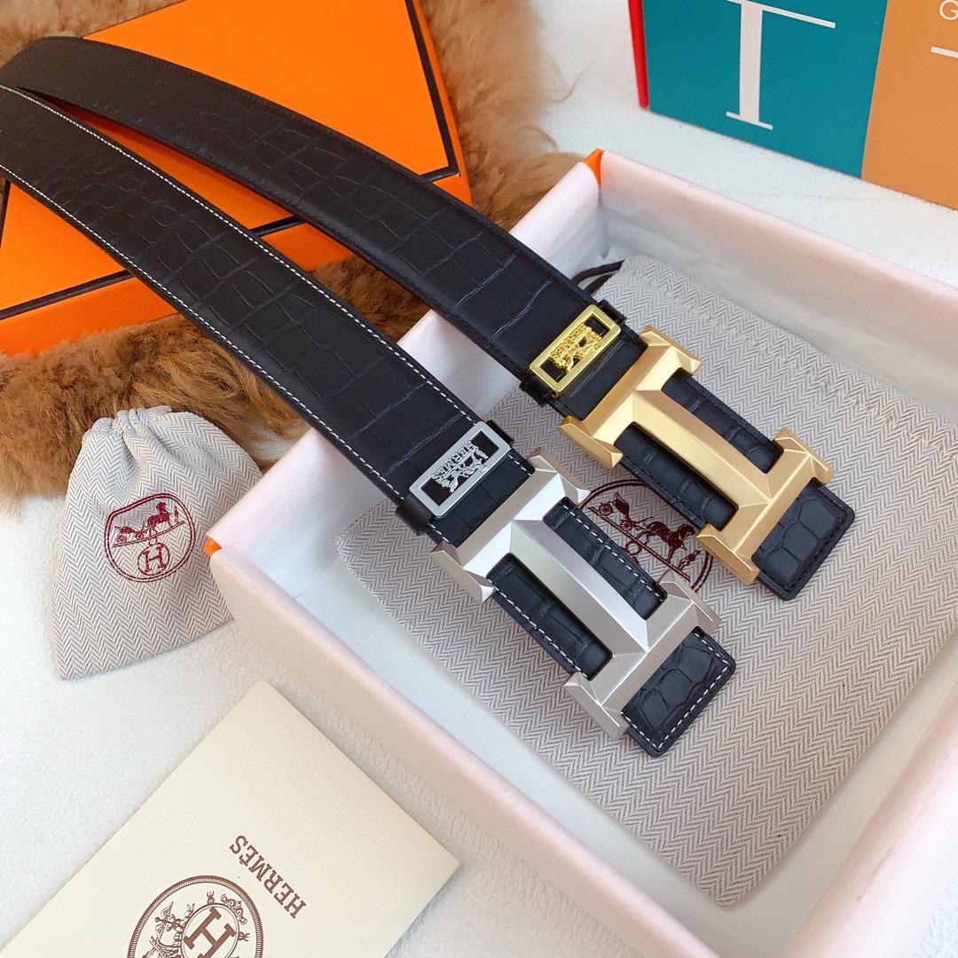 HERMES  本物の同期式高品質純鋼バックル、スモールクロコダイル腹パターンバージョン