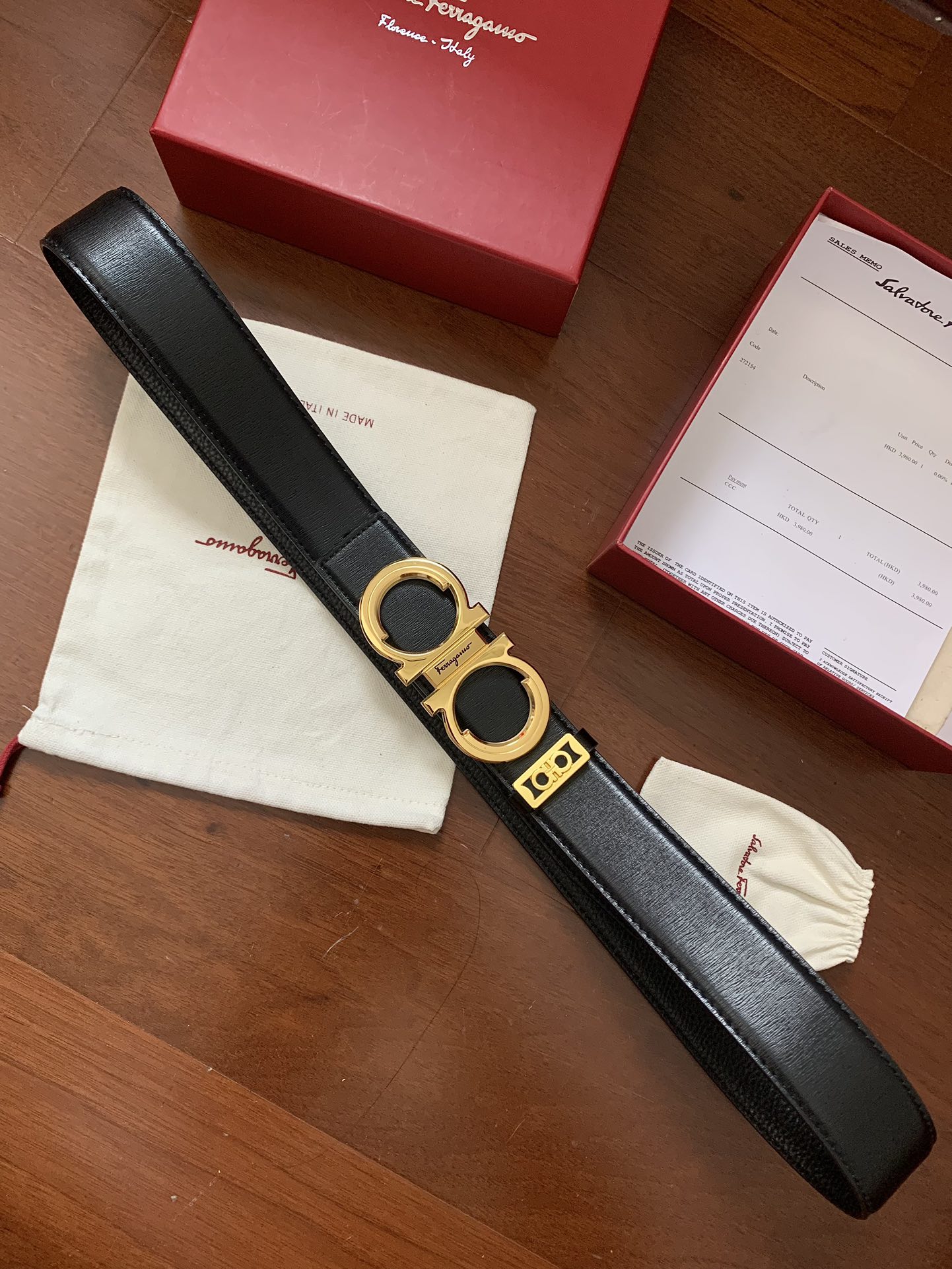 Ferragamo★オリジナル爪楊枝柄ライチ柄両面ベルト