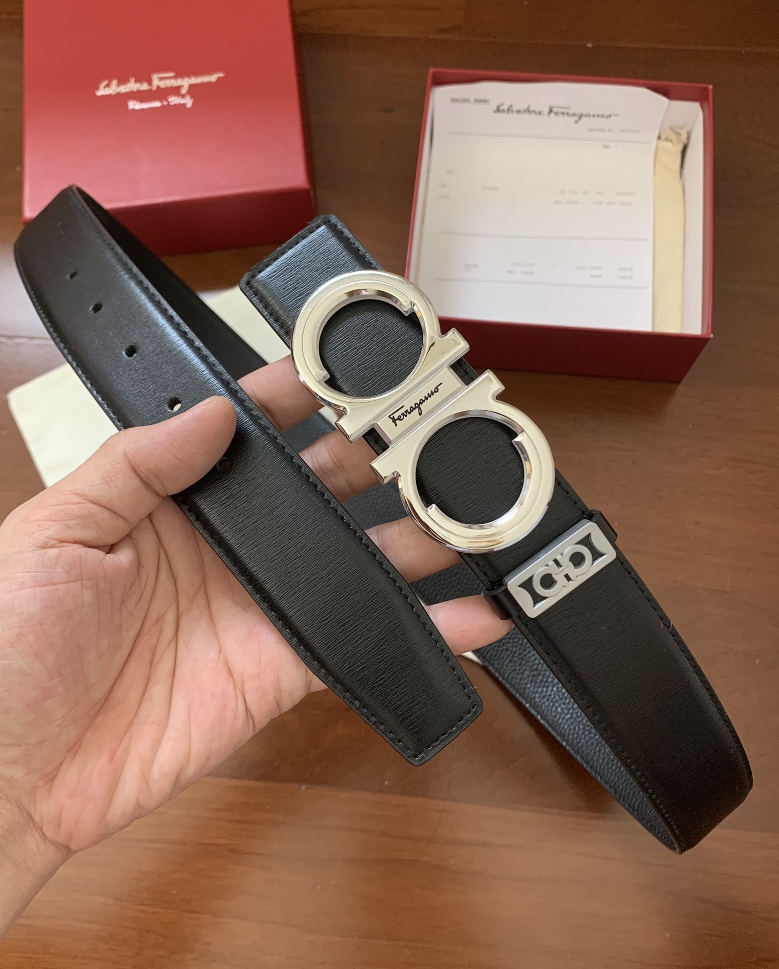 Ferragamo★オリジナル爪楊枝柄ライチ柄両面ベルト