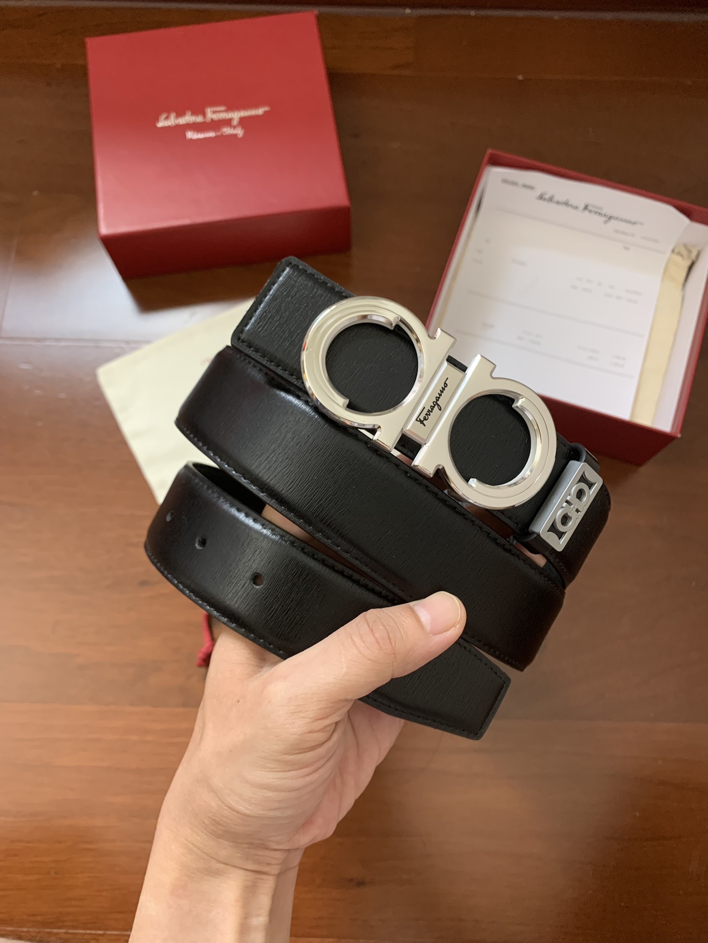 Ferragamo★オリジナル爪楊枝柄ライチ柄両面ベルト