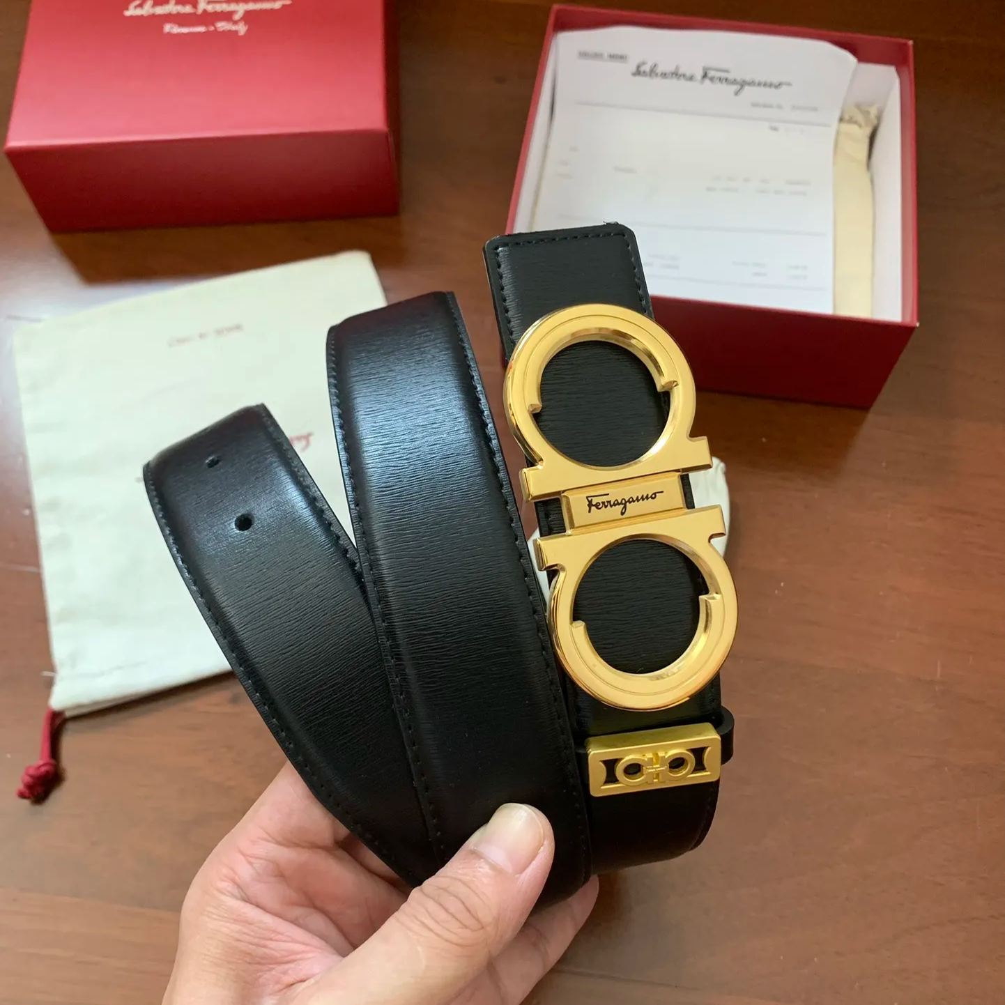 Ferragamo★オリジナル爪楊枝柄ライチ柄両面ベルト