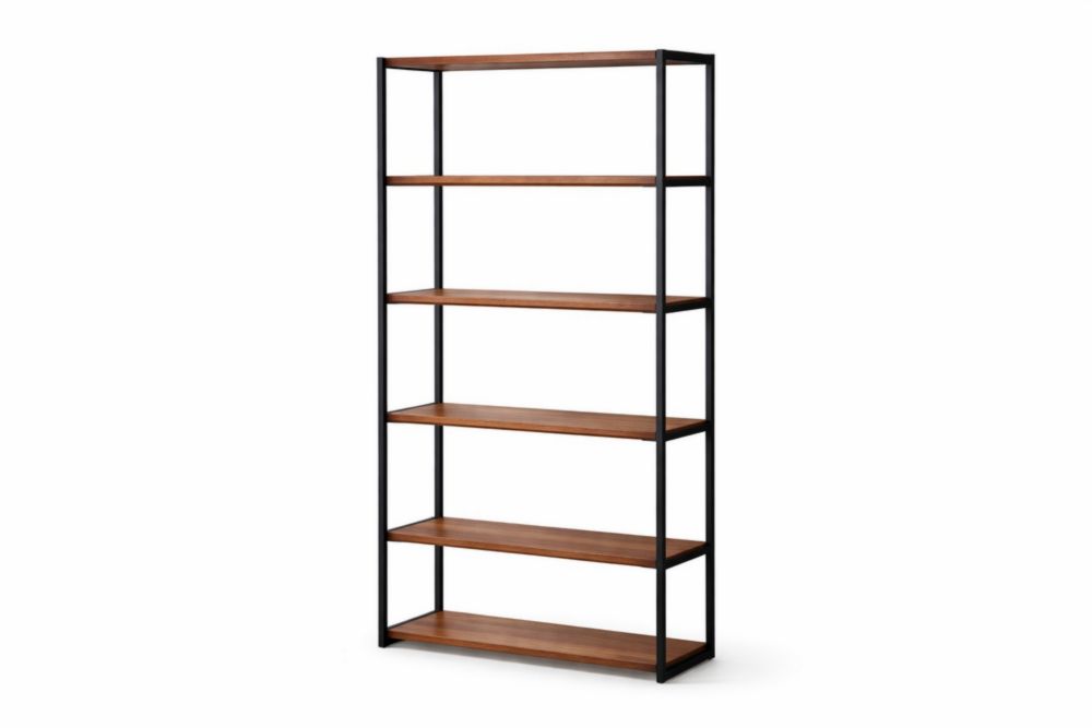 Bookshelf with Wood Shelves and Metal Frame 180cm Tall-Homelivino
