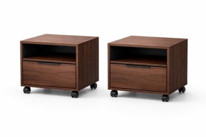 Set of 2 Walnut Wood Mobile Nightstands with Drawers and Open Storage 50x40x40 cm-Homelivino