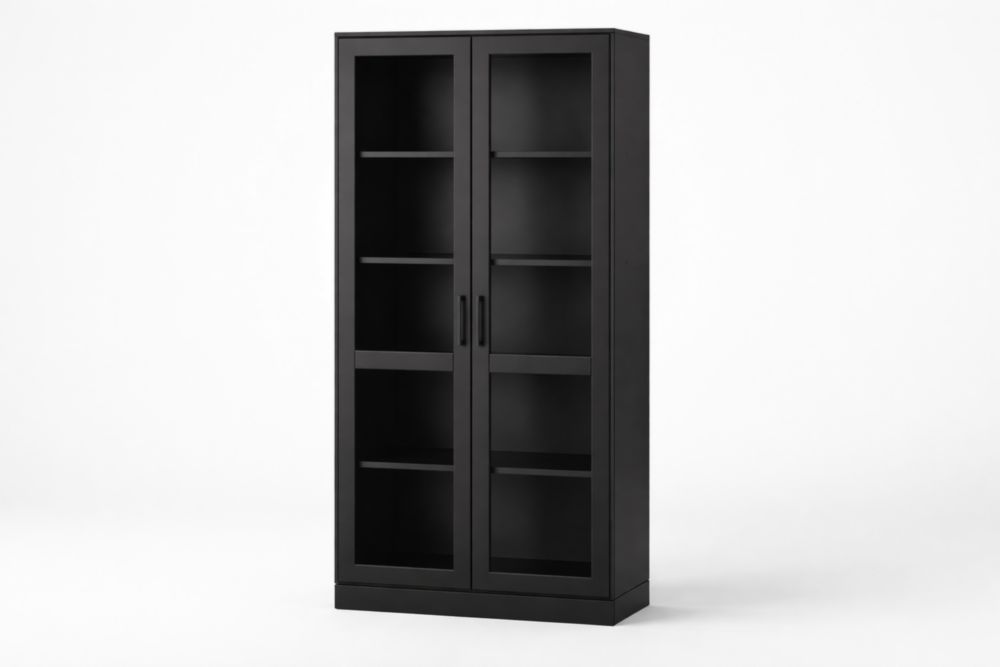 Black glass bookcase with adjustable shelves-Homelivino