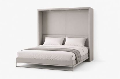 Gray Metal and Wood Wall-Mounted Foldable Double Bed-Homelivino