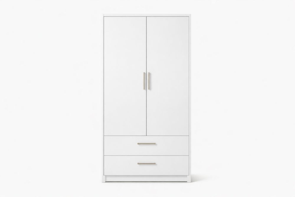 White MDF wardrobe with two doors and two drawers-Homelivino