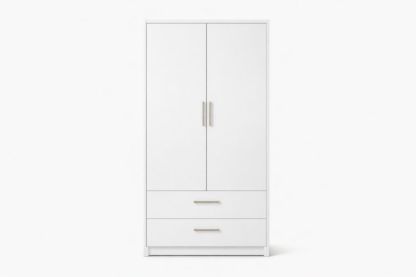 White MDF wardrobe with two doors and two drawers-Homelivino