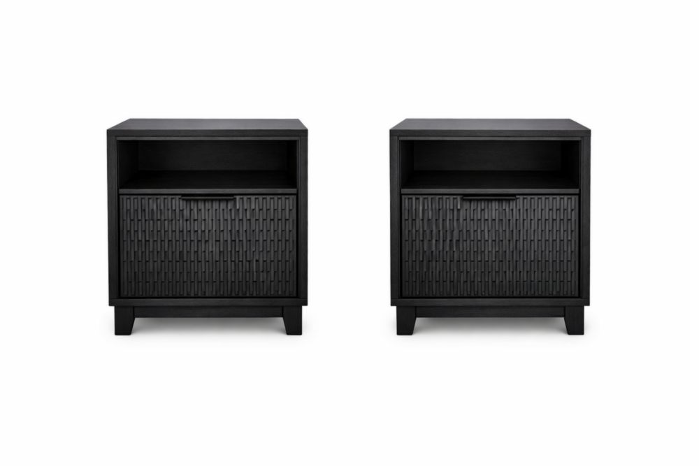 Set of 2 Black Wood Nightstands with Storage Drawer-Homelivino