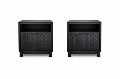 Set of 2 Black Wood Nightstands with Storage Drawer-Homelivino