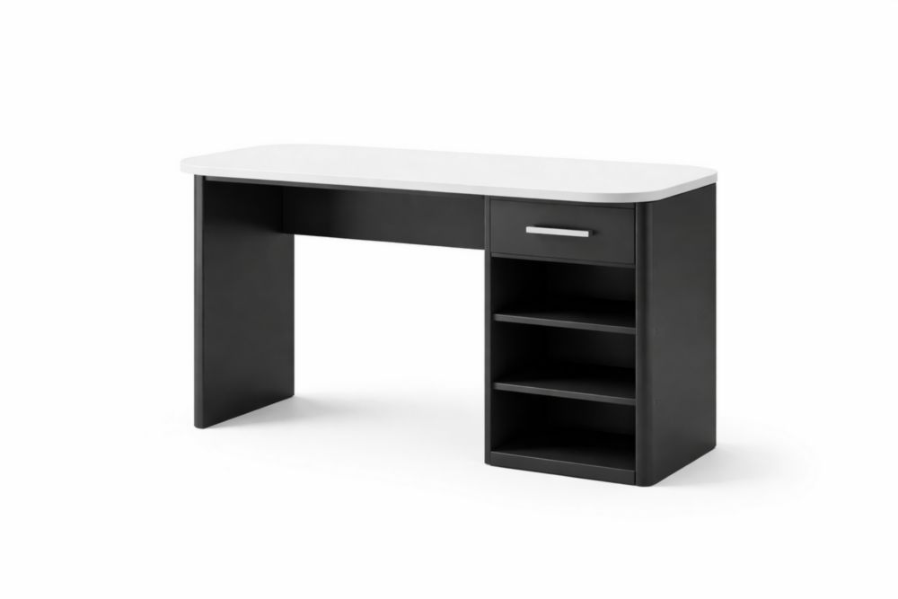 Engineered Wood Desk with Single Drawer and Three Shelves Black/White 120x50x75cm-Homelivino