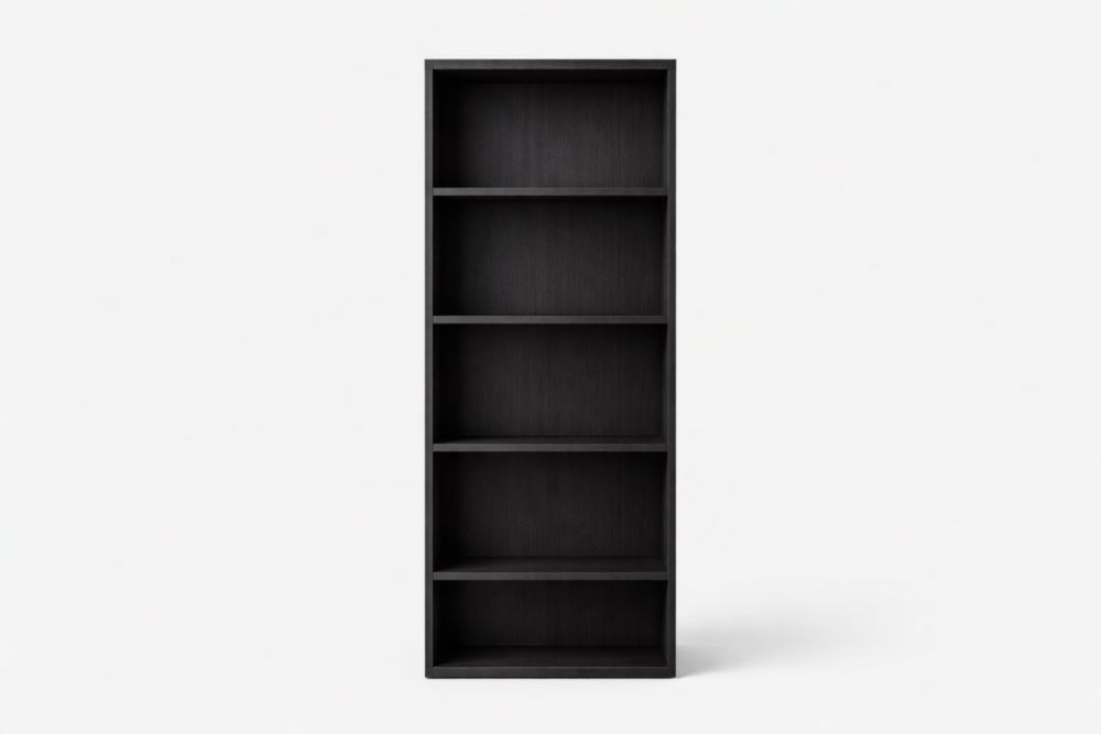 Tall Black Wooden Bookshelf 5-Tier 180cm Height Engineered Wood-Homelivino