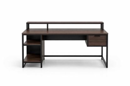 Wood and Metal Computer Desk with Shelves and Drawer Brown-Homelivino