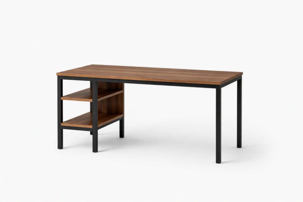Wood and Metal Desk with Shelves Brown/Black-Homelivino