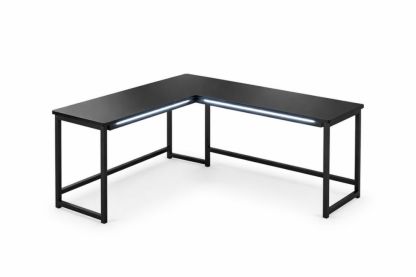 L-shaped LED office desk with a black steel frame and MDF tabletop, 150 cm × 150 cm × 75 cm-Homelivino