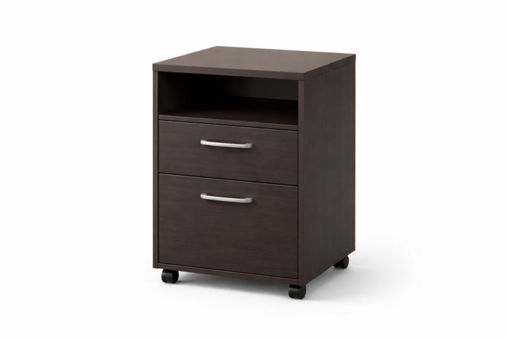Mobile Wood File Cabinet Dark Brown 2-Drawer 1-Shelf-Homelivino