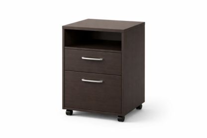 Mobile Wood File Cabinet Dark Brown 2-Drawer 1-Shelf-Homelivino