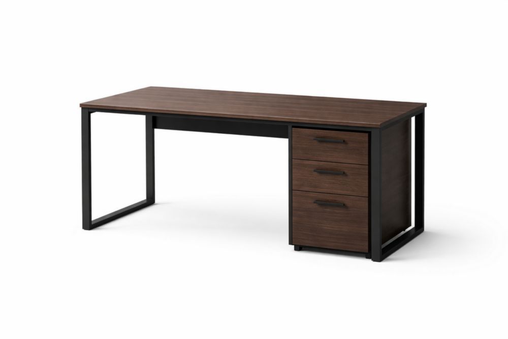 Wood Desk with Steel Frame and Three Drawers 150cm Brown-Homelivino