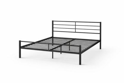 Queen Size Black Metal Bed Frame with Headboard and Slat Support-Jardinonara