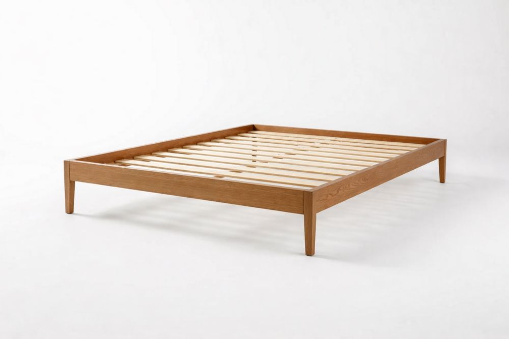 Solid Oak Wood Platform Bed Frame Natural Finish 200cm x 150cm-Jardinonara