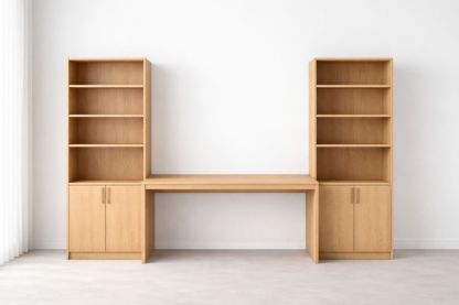 Wooden Desk with Double Bookshelf Set Natural Oak Finish-Jardinonara