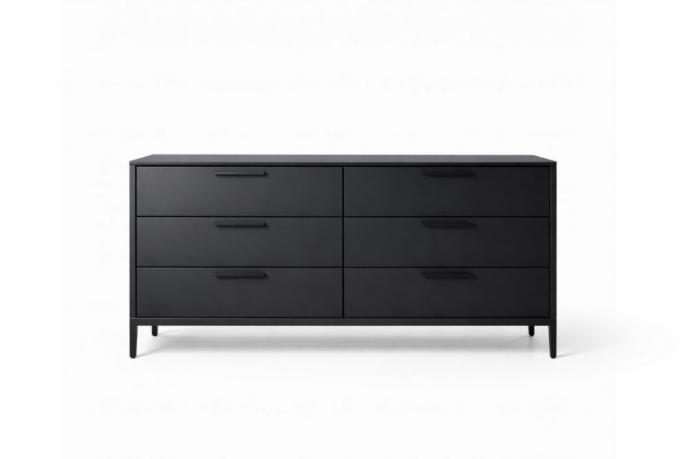 Black Six-Drawer MDF with Metal Legs 150cm-Jardinonara