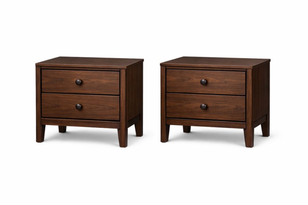 Set of 2 Wooden Nightstands with 2 Drawers Brown-Jardinonara