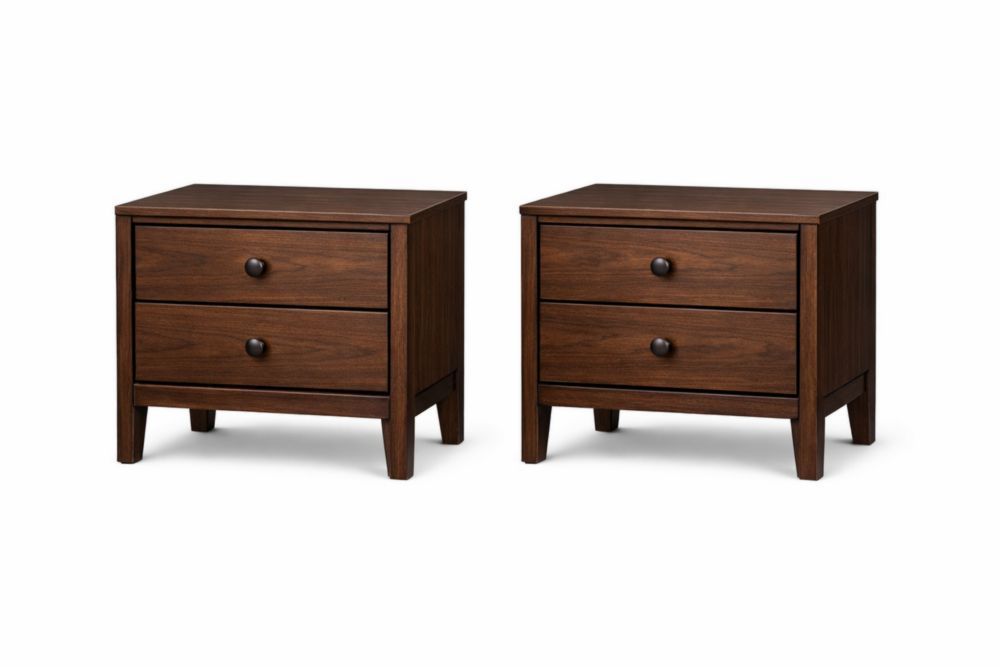 Set of 2 Wooden Nightstands with 2 Drawers Brown-Jardinonara