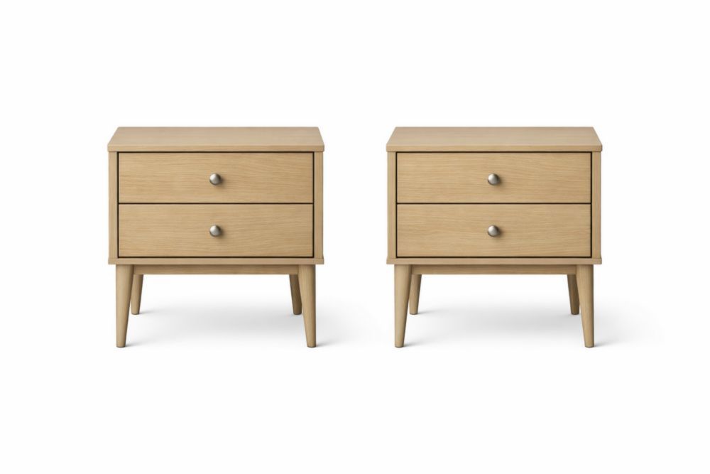 Set of 2 Wooden Nightstands with Two Drawers Light Oak-Jardinonara