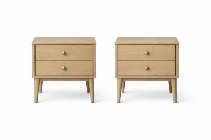 Set of 2 Wooden Nightstands with Two Drawers Light Oak-Jardinonara