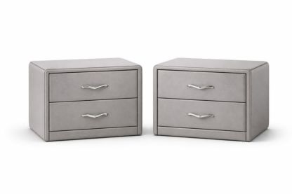 Set of 2 Gray PU Leather Nightstands with 2 Drawers and Metal Handles-Jardinonara