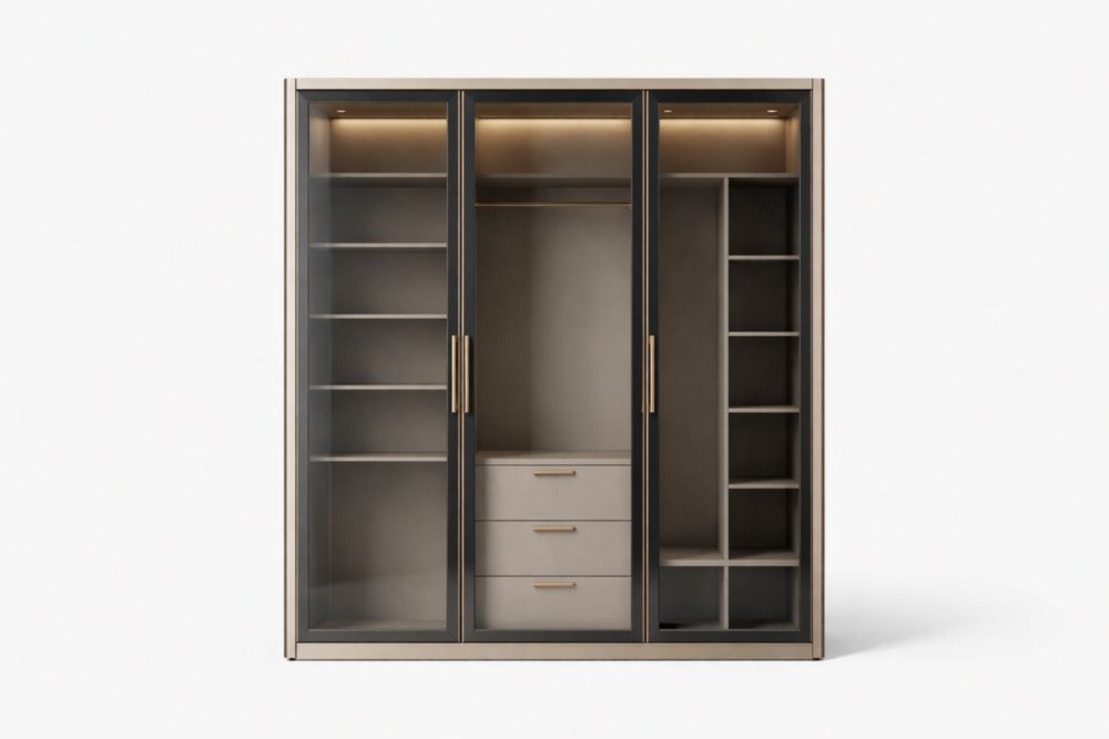 Sliding Door Wardrobe with Tempered Glass Panels-Jardinonara