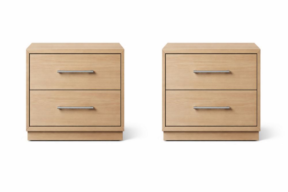 Wooden Nightstand Set with Two Drawers Light Wood Finish-Jardinonara