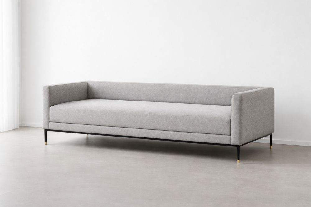 Gray Rectangular Upholstered Linen Sofa with Metal Legs