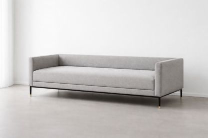Gray Rectangular Upholstered Linen Sofa with Metal Legs