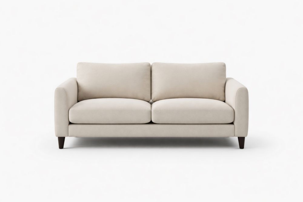 Beige Fabric Loveseat with Cushioned Back and Wooden Legs