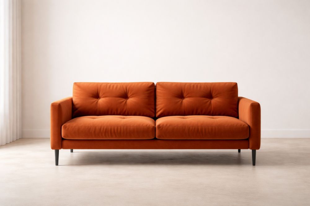 Fabric Two-Seater Sofa with Removable Cushions - Orange