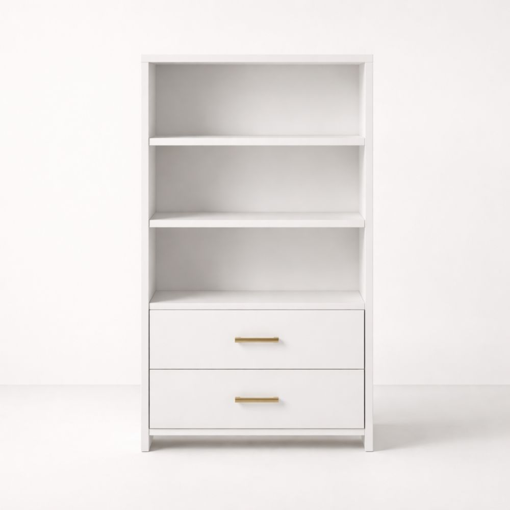 White Wooden Bookshelf with 2 Drawers and 3 Shelves