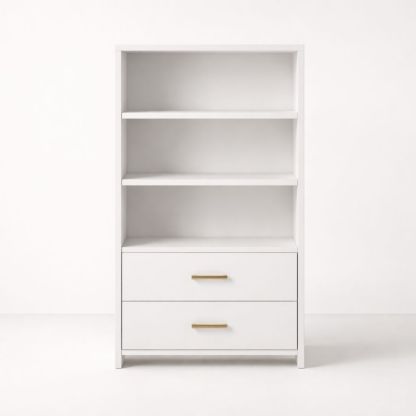 White Wooden Bookshelf with 2 Drawers and 3 Shelves