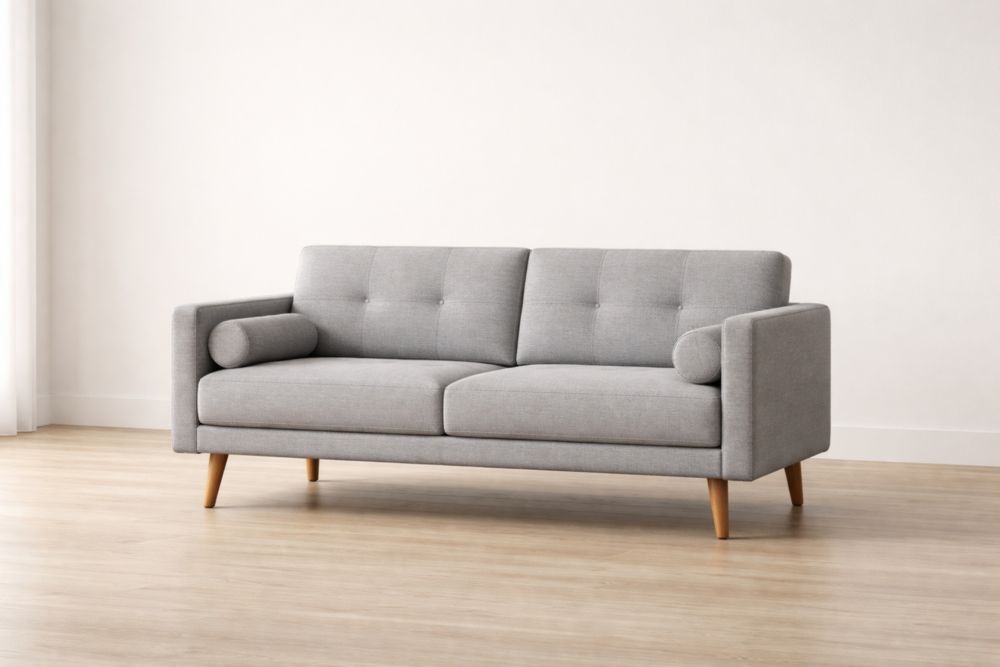 Gray Fabric Upholstered Sofa with Wooden Legs