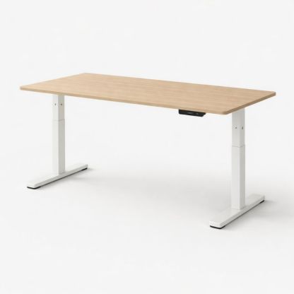 Adjustable Height Desk with Oak Top and White Metal Frame 120 x 60 cm
