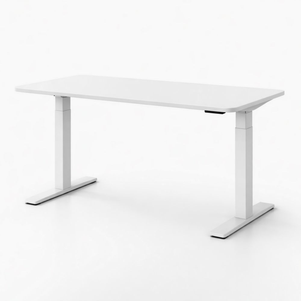 White Adjustable Rectangular Office Desk with Steel Legs