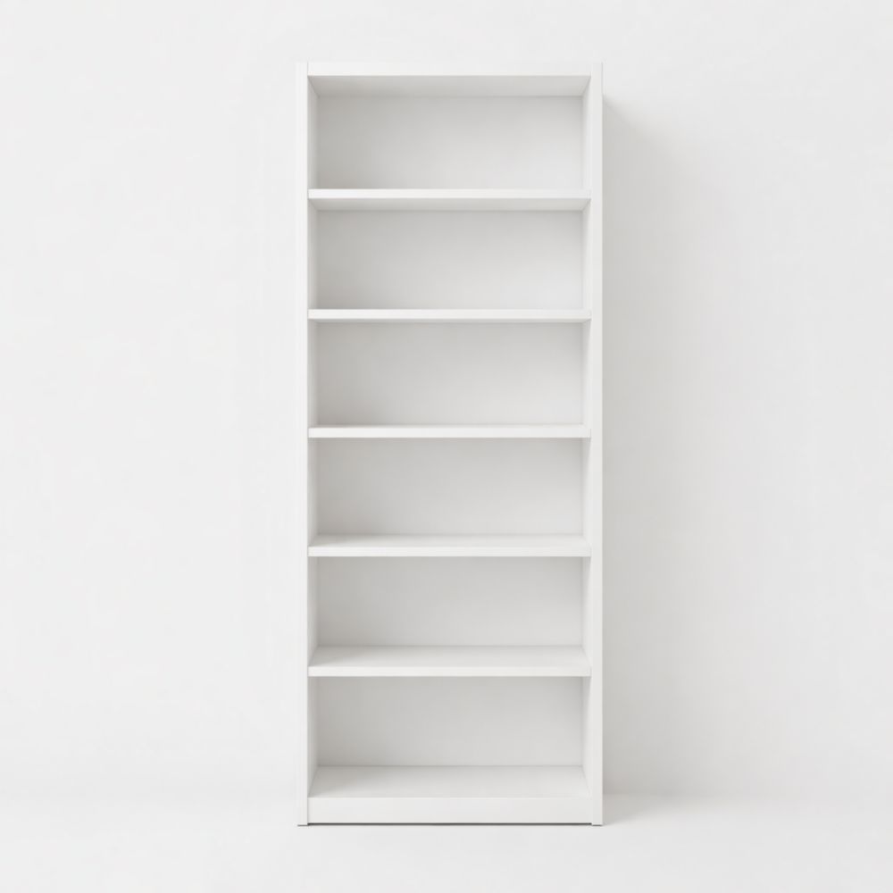 White Rectangular 6-Tier Engineered Wood Bookshelf 180cm x 60cm x 30cm