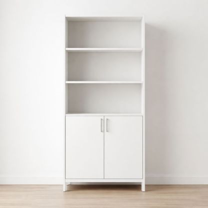 White Wood Bookshelf with Cabinet 180cm Height 80cm Width 30cm Depth