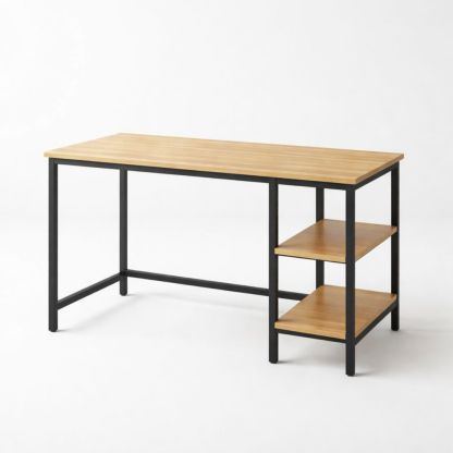 Wood Office Desk with Metal Frame and Shelves Natural Finish 120cm x 60cm x 75cm