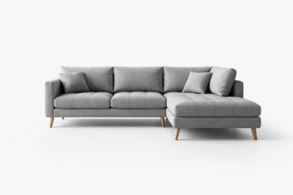 Gray Fabric L-Shaped Sectional Sofa with Wooden Legs