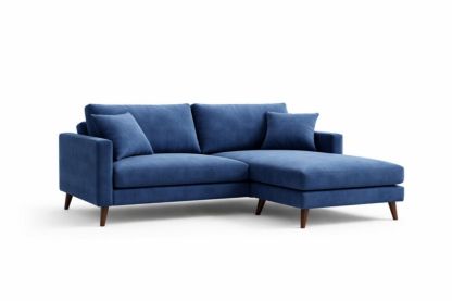 Blue Upholstered L-Shaped Sectional Sofa with Solid Wood Legs